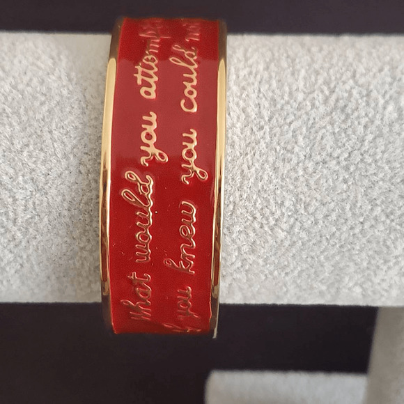 Rustic Cuff Bracelet Red Enamel Gold Tone Encouraging Inspiration Motivational - Picture 11 of 11